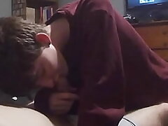 Gargling his man sausage with his boxers still on. Miss Magic teases and gets Creampied