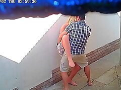 Cctv camera caught couple drilling outside public restaurant