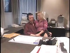 Handsome platinum-blonde with nice mounds rails on XXL hard cock on a desk
