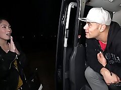Cock-squeezing Asian Vag Spread and Spunked in the Pick Up Van