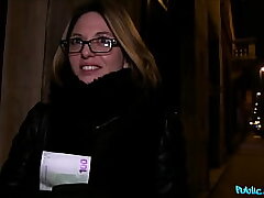 Public Agent French Babe in Glasses Romped on a Public Stairwell