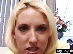 Blowjob from a steamy platinum-blonde for a small dick guy