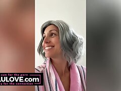 Thick bumpers honey striptease naked mirror selfie, gray hair GILF wig, vocal warmups, closeup pussy before after hump - Lelu Love