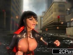 Gigantic Tit Superheroine Wifey Kerry Louise Deep throats Husband's Cock