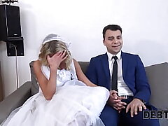 DEBT4k. Debt collector fucks the bride in a milky dress and stockings