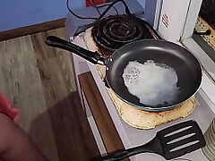 My bang-out slave slurps my cum fried with butter
