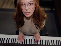 Music is joy when a schoolgirl has no underpants &vert; piano lessons &vert; SEX with Teacher &vert; jism on face