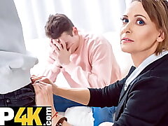 TUTOR4K. Mature tutor pays debt by suggesting stud her fur covered pussy