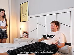 Stepbrother Fucked Cherry Stepsister and Jizm Inwards Her Tight Pussy! Sharing Bed with Step Sis (with subs)