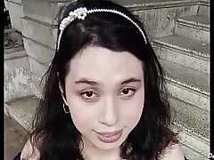 Fantastic pinay t-girl DaniTheCutie displays her tits in public and her bum inwards the wc