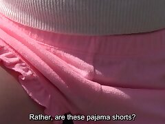 Supah pale and Supah outgoing Asian freshly married wifey heads railing on a bicycle under a blue sky to have outside romp