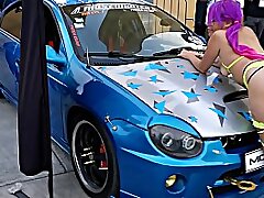 Stopping the backside at the car expo, with garter belt and pigtails (Sailor pussy) by Hyperversos