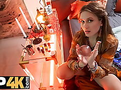 DEBT4k. Youthful fortune-teller with firm milk cans and super-cute ass provided a magical ritual with her vagina