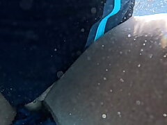 Black Milf Flower gets fucked in the pool, senior fellow sucks her globes and spunk in her cooter