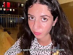 I Jizz on a girl's face in Public Sushi Pub and she eats spins with Jizz on her face - Cumwalk