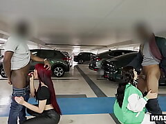 2 giant butt Latina roommates fucked by 2 ebony guys in a public parking lot!!!