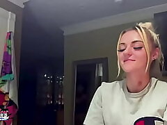 Blonde Talkative Touches A Stiffy And Frigs Her Shaved Gash In Casting!