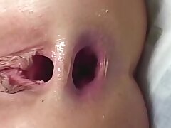 She flashes him her tits, her ass, then he takes her cunt and it gets very warm - and everything in her intestine too ... then she fountains something in the face, because she doesn't want to get prego ...