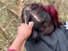 Emo fuckslut gets fucked on tree stump in public