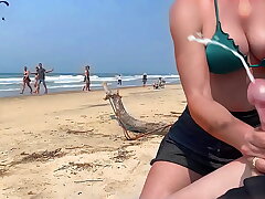 Milf jerks me off in front of everyone. Public ejaculation.