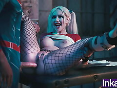 Superman destroys Harley Quinn's butt-hole and gives her an anal invasion creampie.