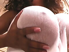 Drilling black yam-sized tits mommy