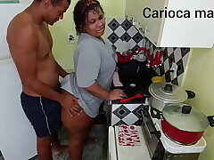 Husband arrives for lunch and porks wife while she cooks