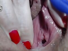 Humid bubbling pussy close-up onanism to orgasm, homemade
