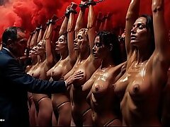 [AI-generated] Sex Rave (watch with sound) &vert; Subjugated Victim Girls Shop - Chained Femmes Body Inspection, Rubbin' & Selection