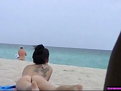 Exhibitionist Wifey Allison Banks Taunting Bare Beach Voyeurs!
