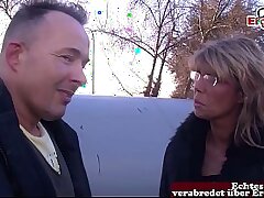 Mature, lean German housewife persuaded to have romp on the street