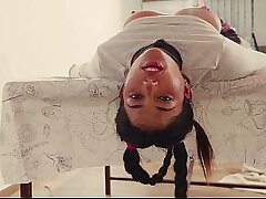 Molten Spanish PAWG gets a rough booty humping and filthy deepthroat sesh in bondage while not being permitted to jizz