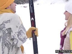 Retro porno sizzling blondie nubile fucked rock-hard in a mountain cottage