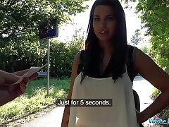 Public Agent Chloe Lamour gets her fat globes jizzed on for cash