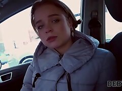 Debt4k. Hottie Calibri Angel blows agent in his truck and has anal with him intercourse indoors