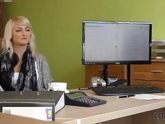 LOAN4K. Nice youthful doll gives a head and spreads gams in loan office