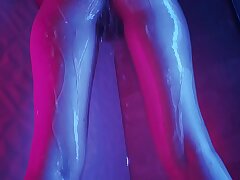 Slow-motion water running in rivulets on cooch and tits 240 FPS