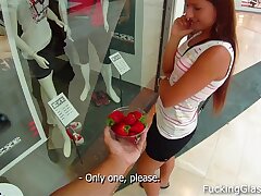 Sweet strawberry Promesita drill in a Restroom