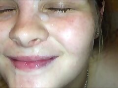 Teenie stunner get recorded by guy Iphone providing amazing oral and taking a gigantic cum facial