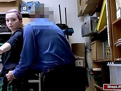 Shoplifter gets her shaved pussy romped