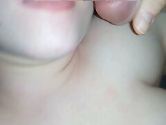 Jizz on her smiley hatch with her helping tongue