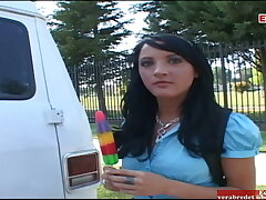 Dark-hued haired teen with tiny boobs pick up for fuck-a-thon in the truck
