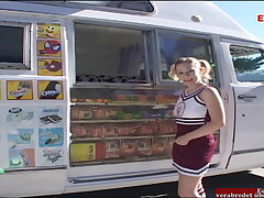 Blonde teen fucked in a camper until the cumshot in her face
