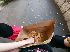 Public double hj in the fries bag... I'm jerkin'it!