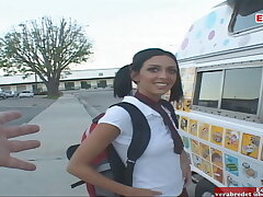 Skinny dark-hued hair college nubile tempt from the candyman