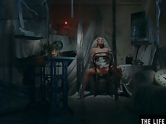 Pulling up her tattered wedding dress and kneading her wet cooter