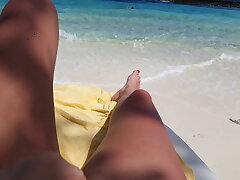 Point of view Horny doll masturbates when she sees a red-hot scuba diver in the river