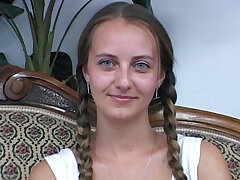 First-ever time bare in front of the camera and the pussy is already smacking