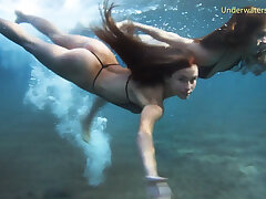 Horny sweet stunner in the pool and lesbians in river at Tenerife