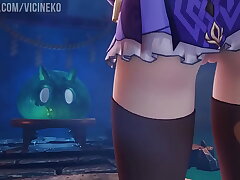Keqing ca&ccedil;ando slime de uma forma diferenciada